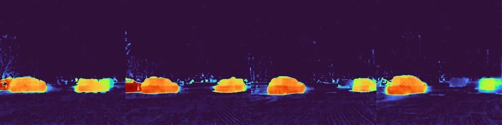 Predicted motion masks for the passing cars frames