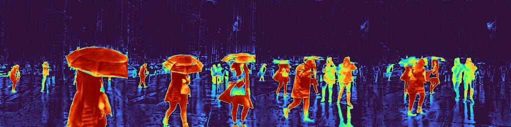 Predicted motion masks for the rainy street frames